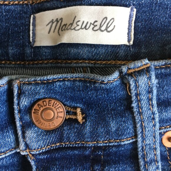 MADEWELL Petite 5 Pocket Logo Hardware Med/Dark Wash 10" High Rise Skinny Jeans - Picture 2 of 9